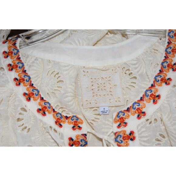 Johnny Was JADE Eyelet Womens Embroidered Floral Boho Beaded Blouse NWOT Small - Picture 6 of 7